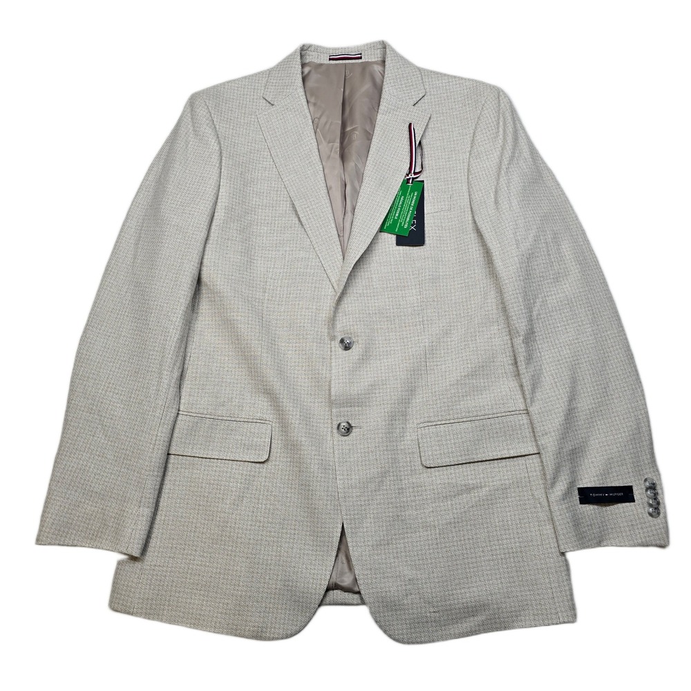 Tommy Hilfiger Tan Check Sport Coat Mens 42L 42‎ White Tan Modern-Fit NEW